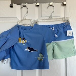New! Kids Blue Swim Set with Hat Sun Protection UPF 50- Size 18 months